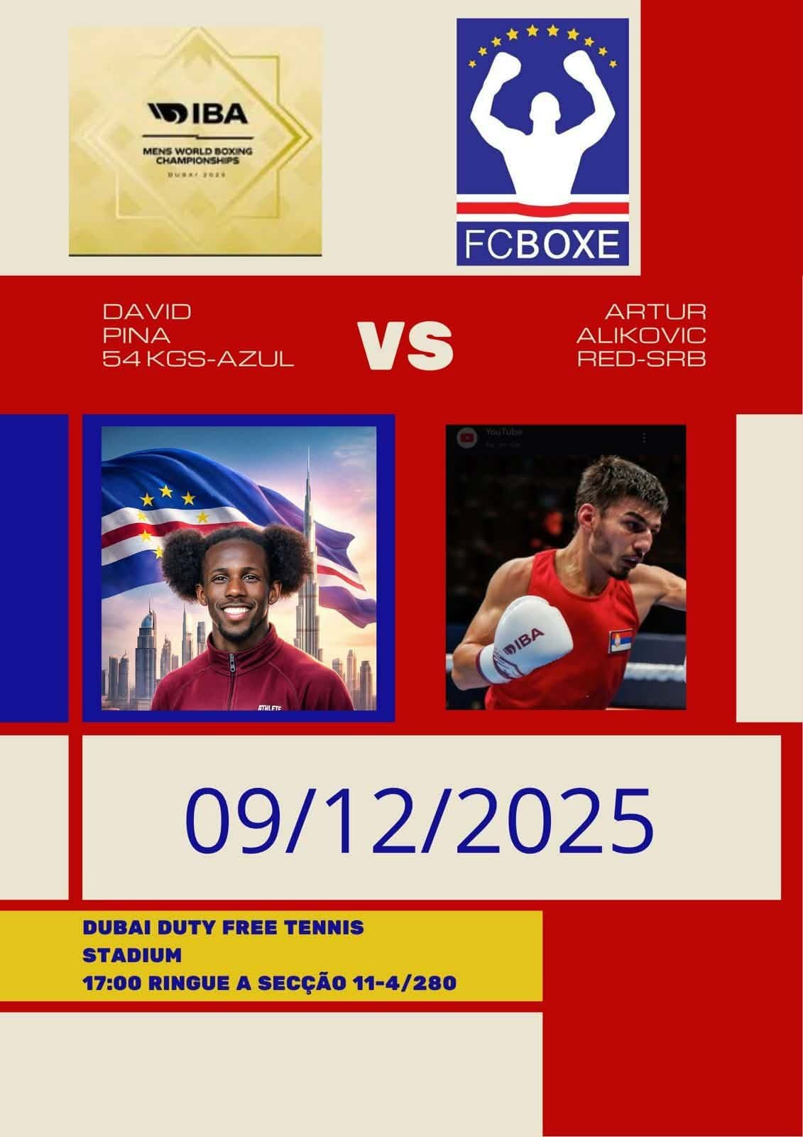 David de Pina nos 54 kg e Lenick Fernandes nos 51 Kg sobem ao ringue esta terça feira para os oitavos de final mundial do Dubai