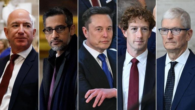 Bilionários (Saul Loeb/Kevin Dietsch/Julia Demaree Nikhinson/AFP/Pool/Getty Images via CNN Newsource)© CNN Portugal